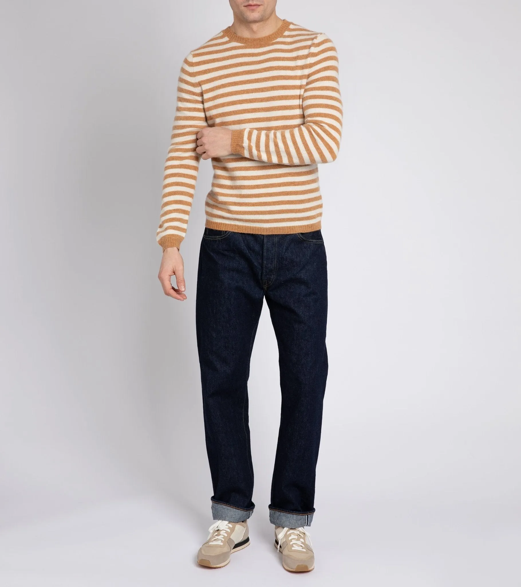 Fedeli Light Striped Cashmere Sweater: Honey