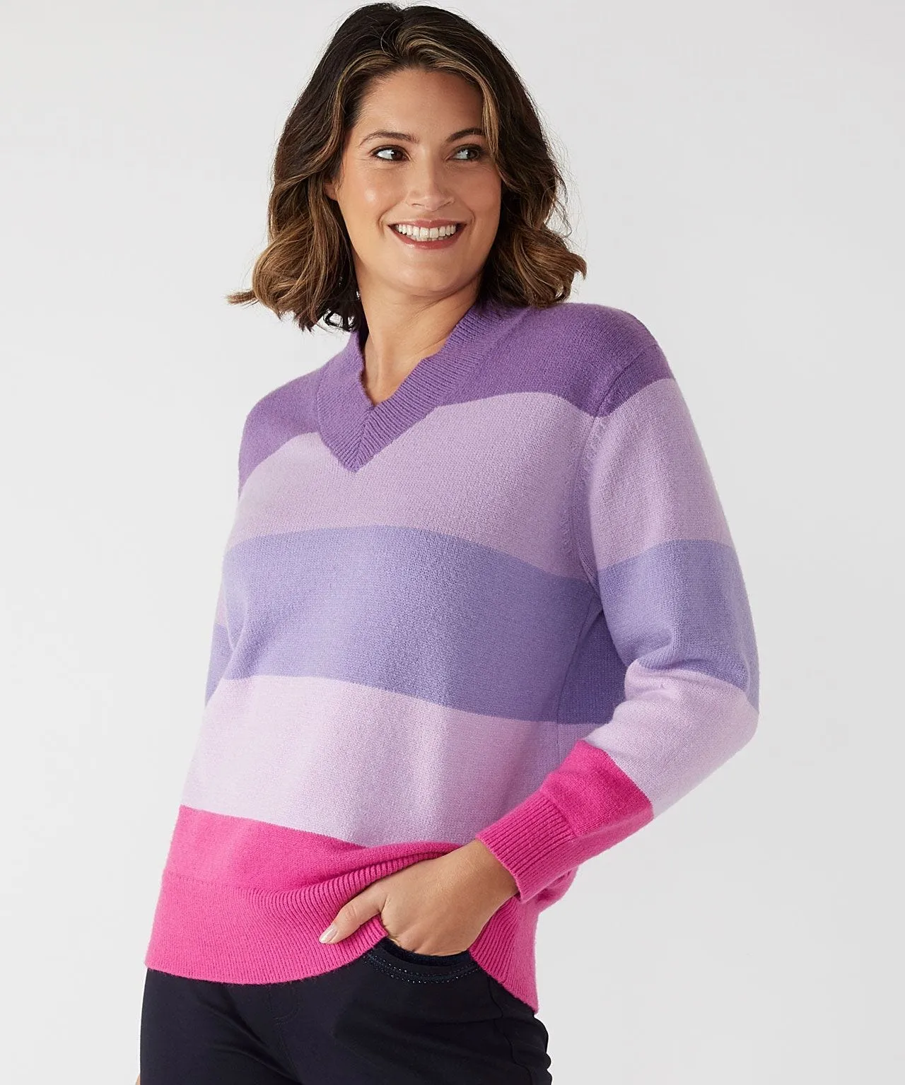 First Avenue Bold Stripe V-neck Jumper