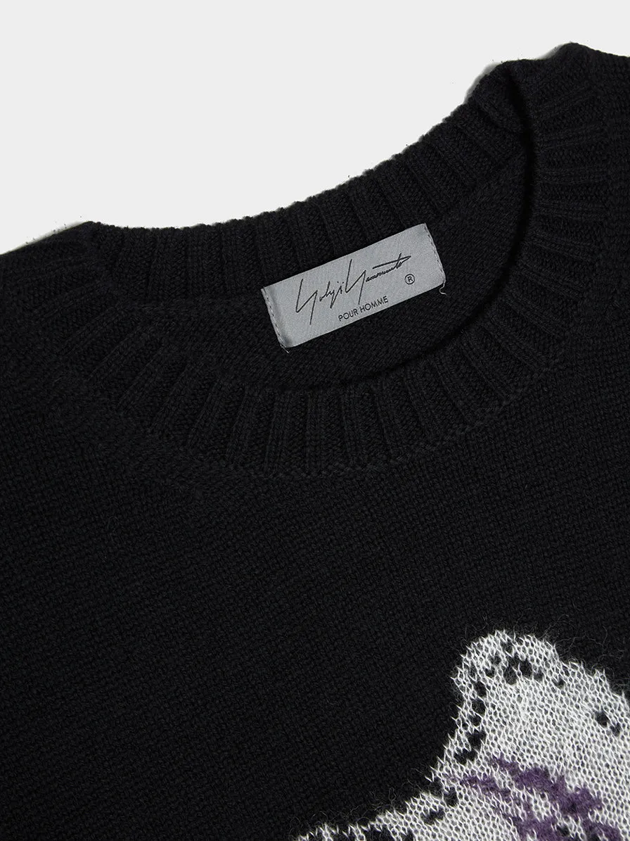 Flower Jacquard Knit Sweater I, Black