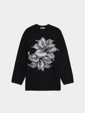 Flower Jacquard Knit Sweater I, Black