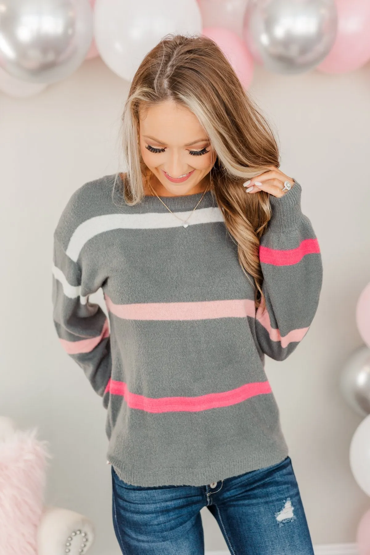 Found My Love Knit Sweater- Charcoal