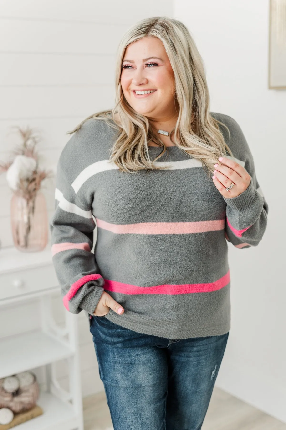 Found My Love Knit Sweater- Charcoal