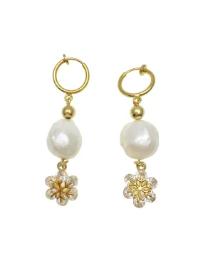 Freshwater Pearls With Snowflake Clip-On Hoop Earrings AE058