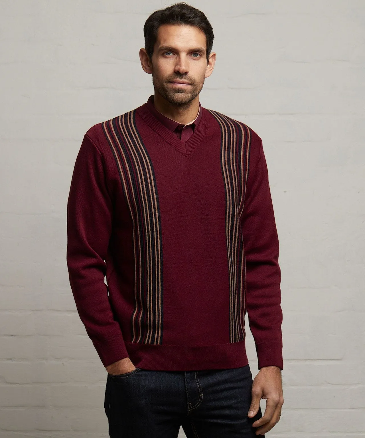 Gabicci Pattern Front Knit V-neck Jumper