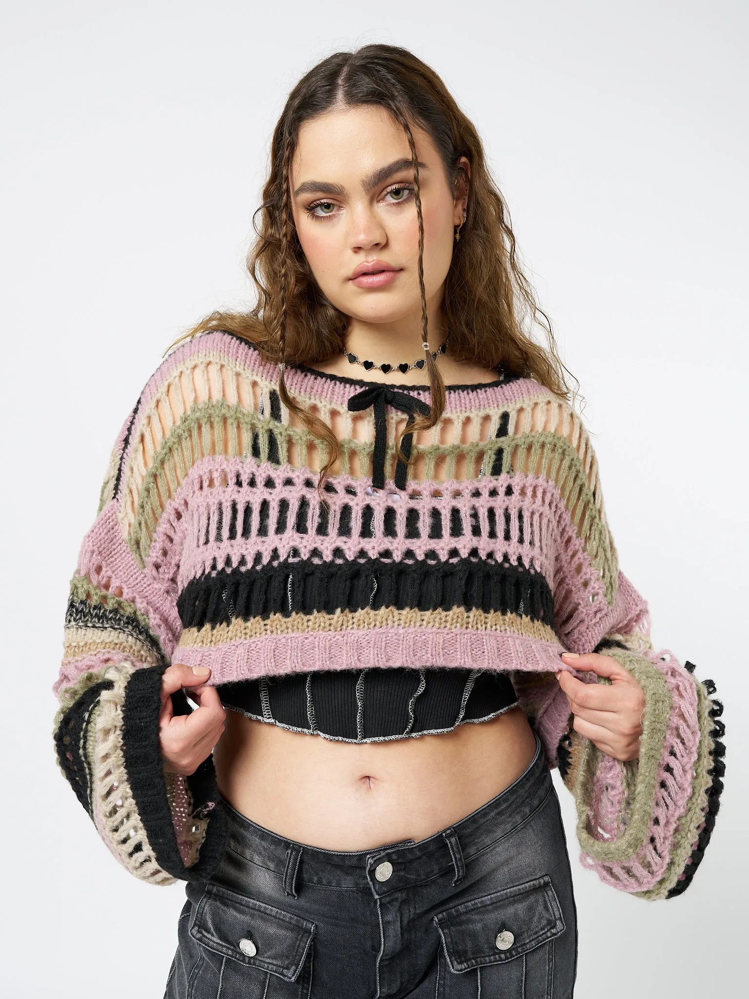 Giselle Pink Extreme Crop Knit Sweater