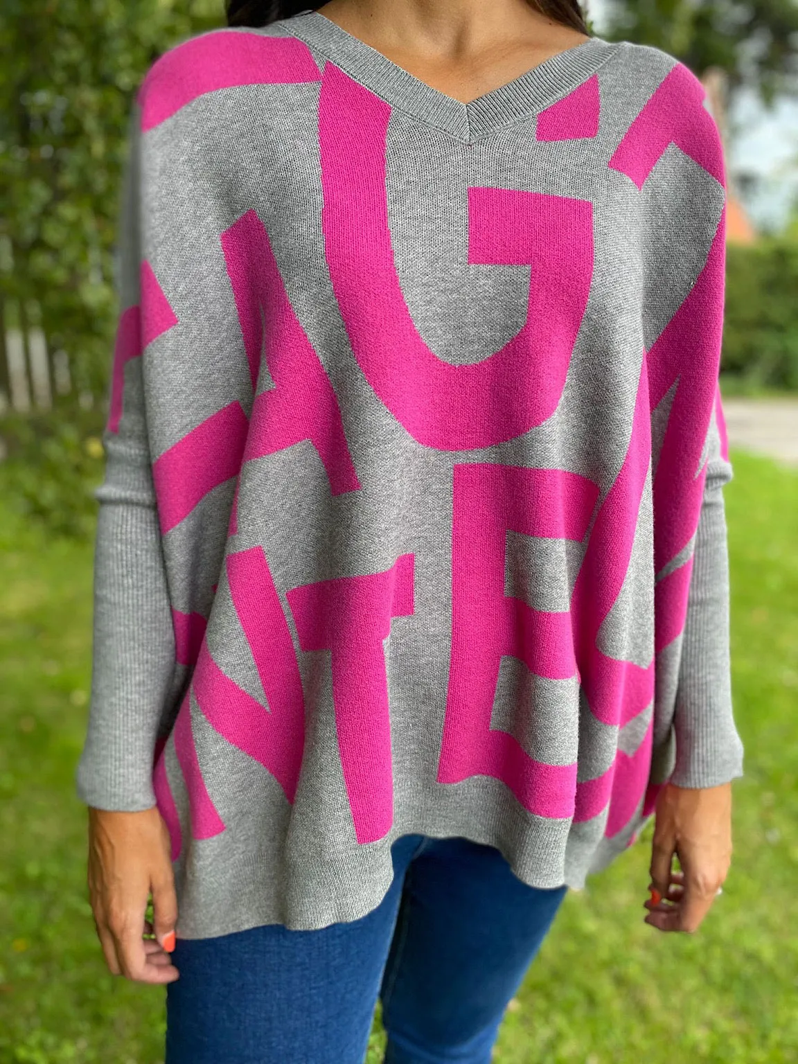 Graphic V Neck Jumper Kiera