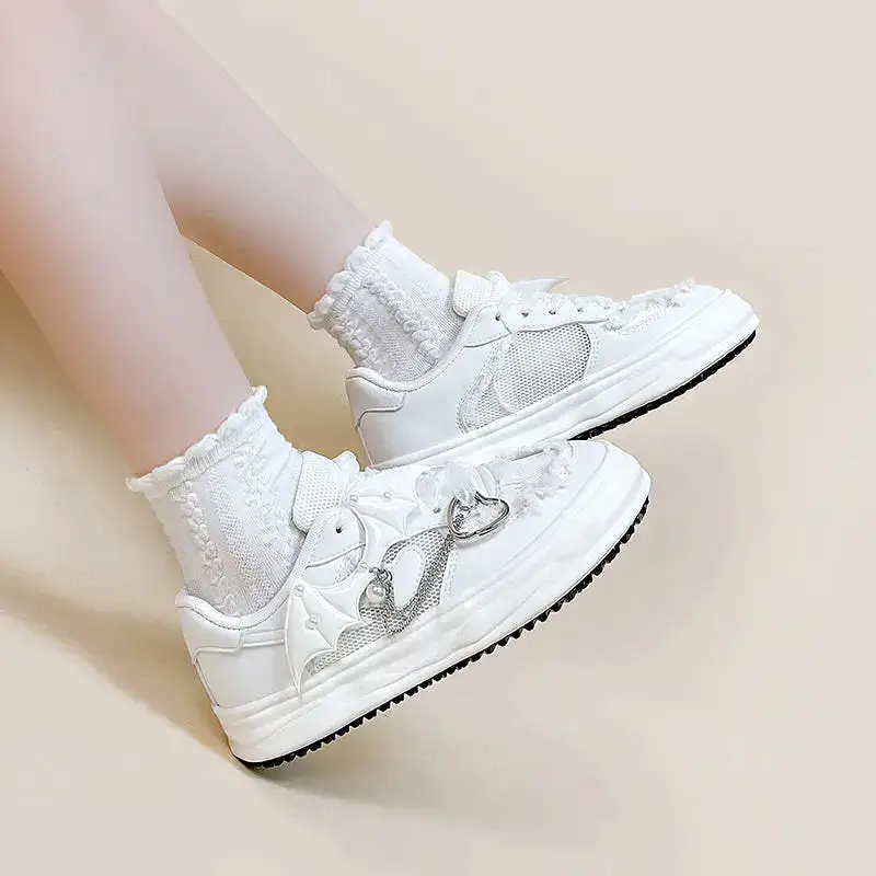 Harajuku Bat Wings Heart Chain White Shoes ON09