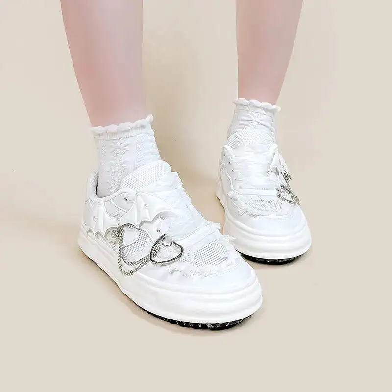 Harajuku Bat Wings Heart Chain White Shoes ON09