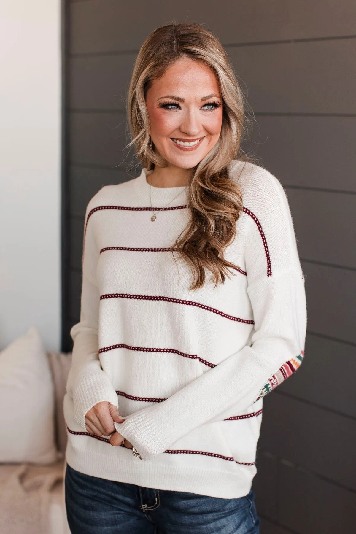 Heartfelt Love Knit Sweater- Ivory & Burgundy