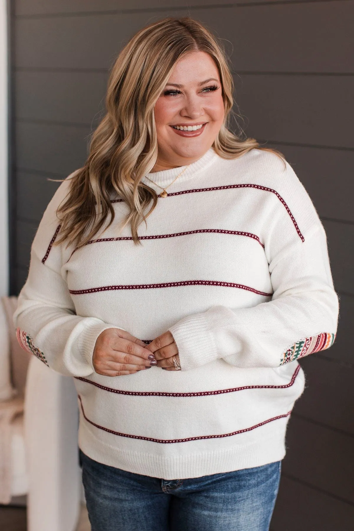 Heartfelt Love Knit Sweater- Ivory & Burgundy