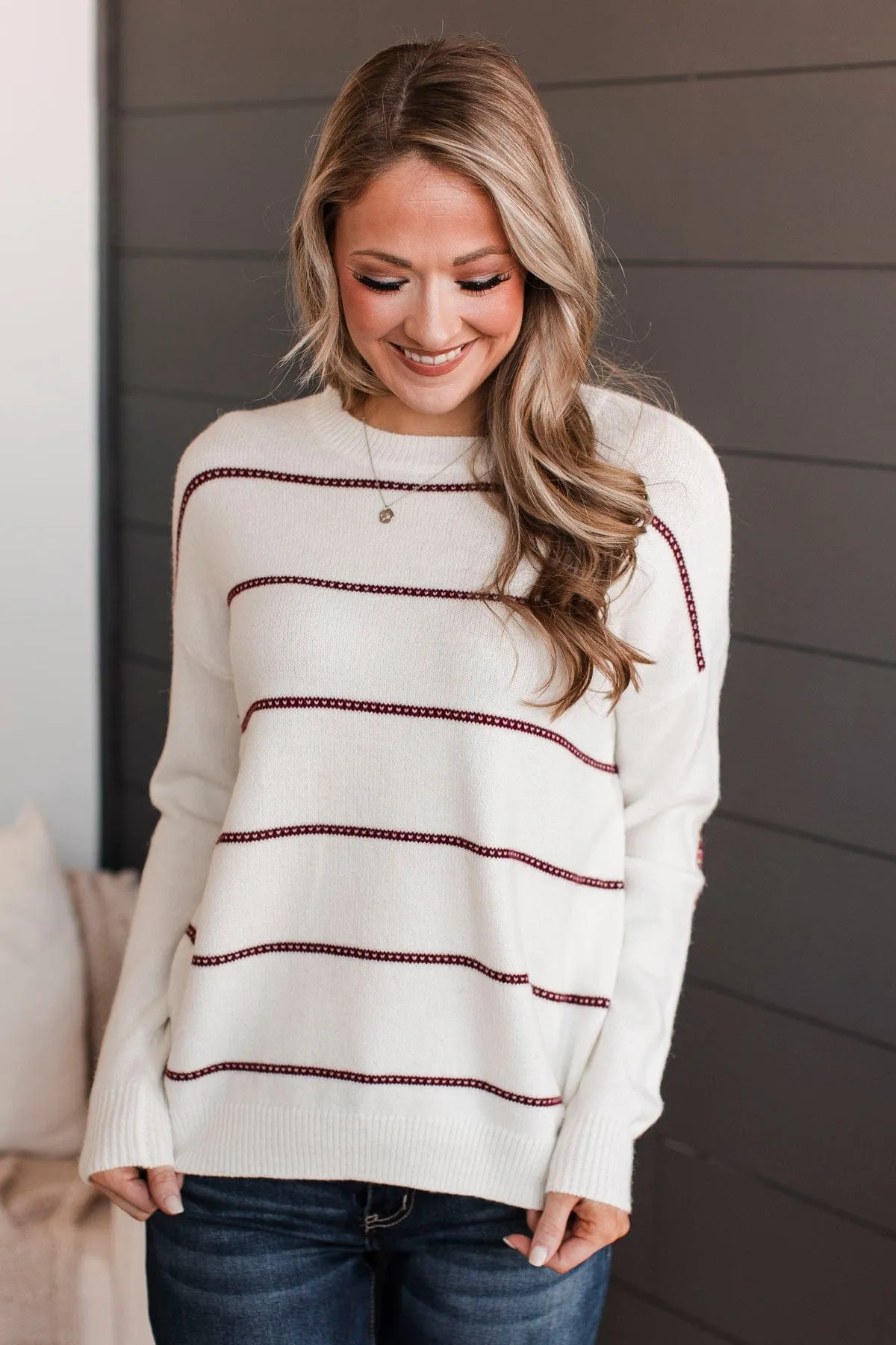 Heartfelt Love Knit Sweater- Ivory & Burgundy