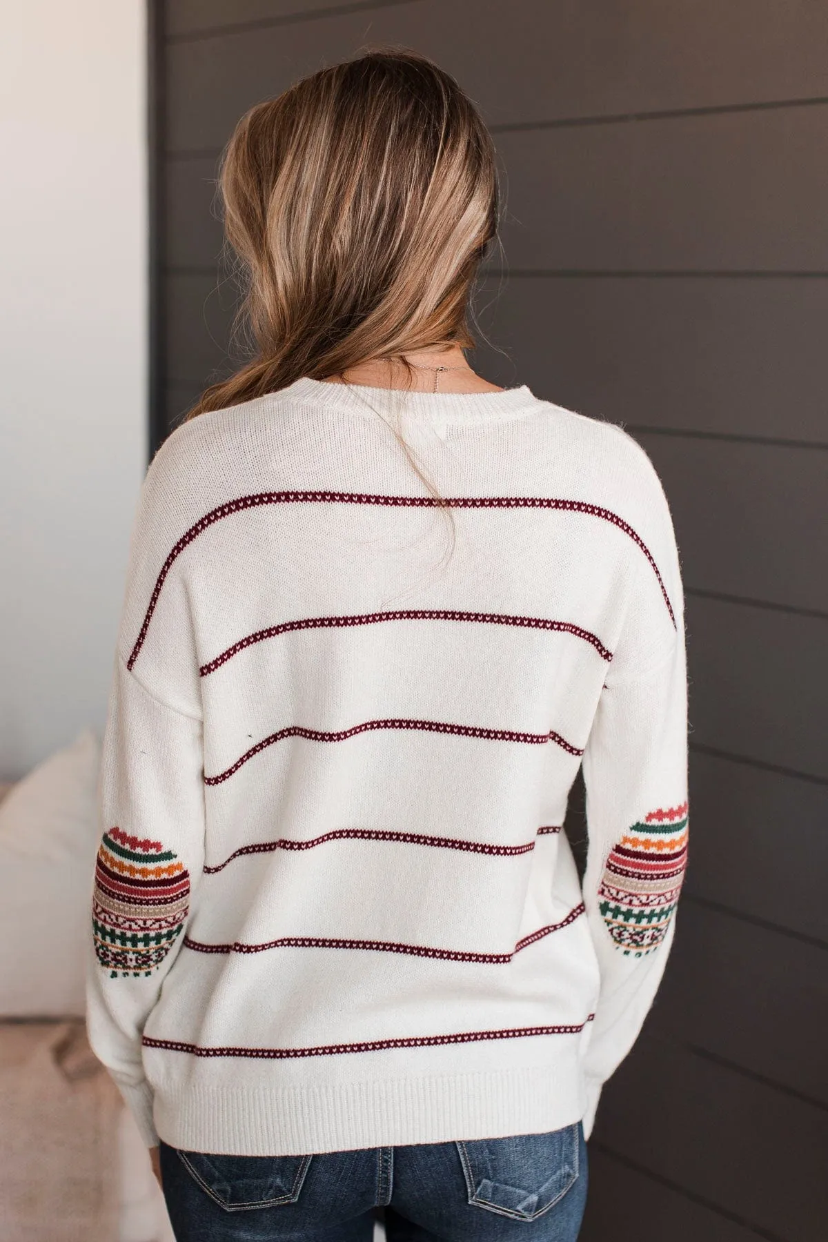 Heartfelt Love Knit Sweater- Ivory & Burgundy