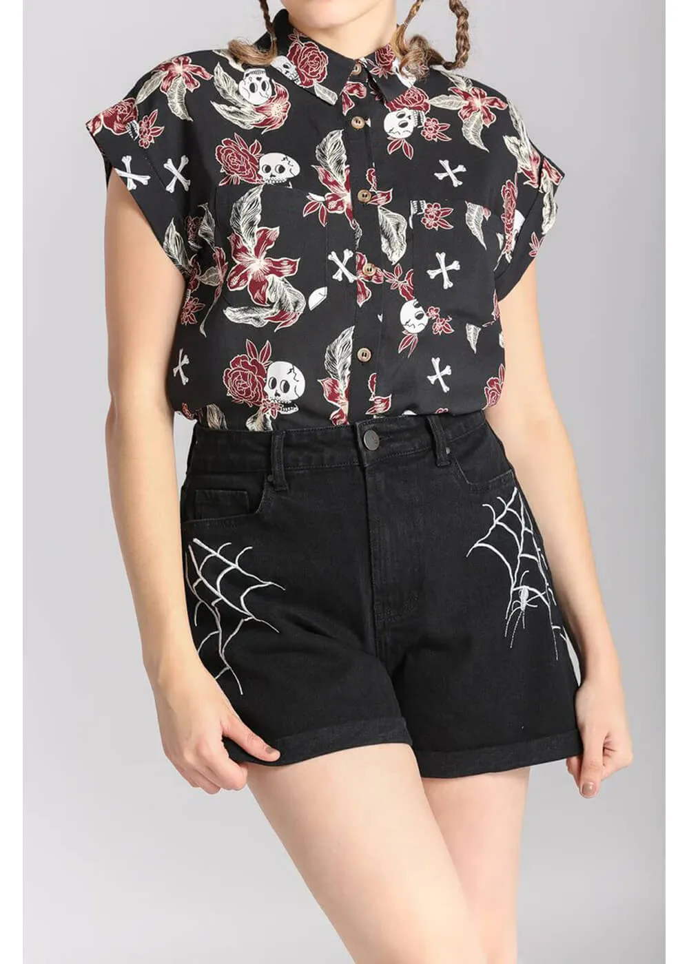 Hell Bunny Arania Spiderweb Shorts Black