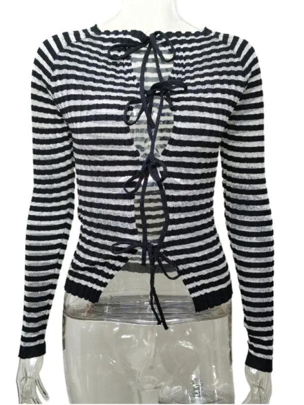 Hollow Bow Tie Cardigan Top