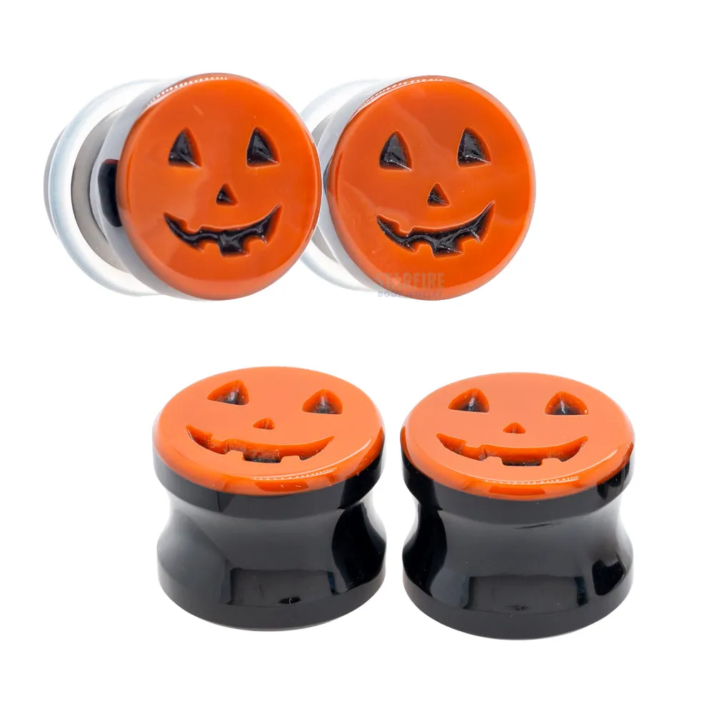 Jack-o'-Lantern Face Glass Plugs