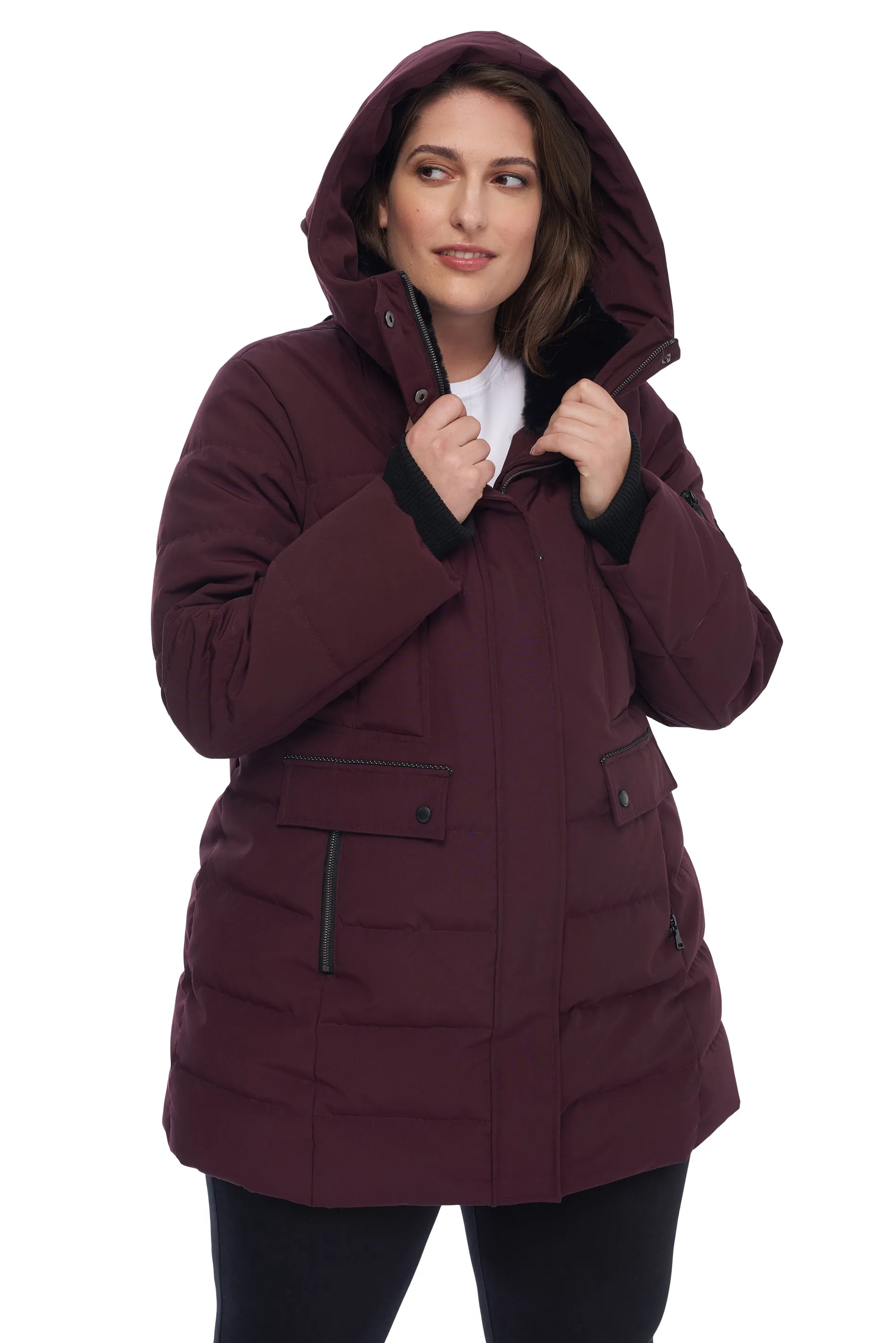 KOOTNEY PLUS | WOMEN'S VEGAN DOWN (RECYCLED) MID-LENGTH PARKA, GRAPE (PLUS SIZE)