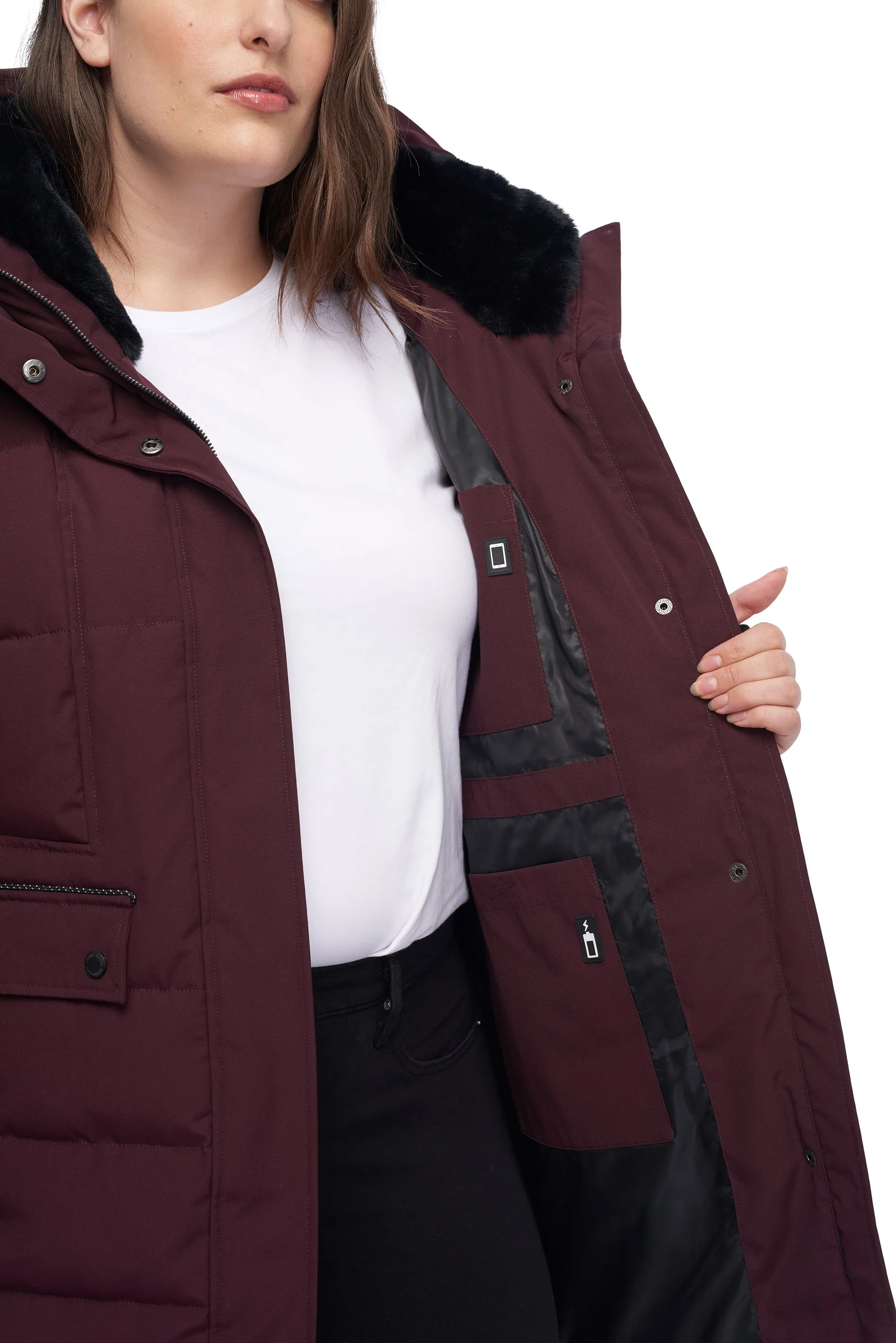 KOOTNEY PLUS | WOMEN'S VEGAN DOWN (RECYCLED) MID-LENGTH PARKA, GRAPE (PLUS SIZE)