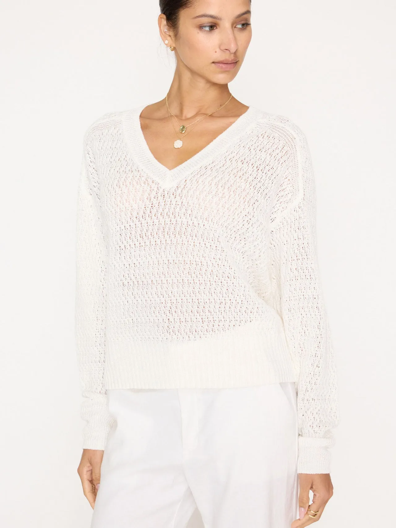 Leia Open Stitch Vee Sweater