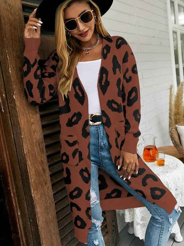 Leopard Print Knitted Women Cardigan Sweater