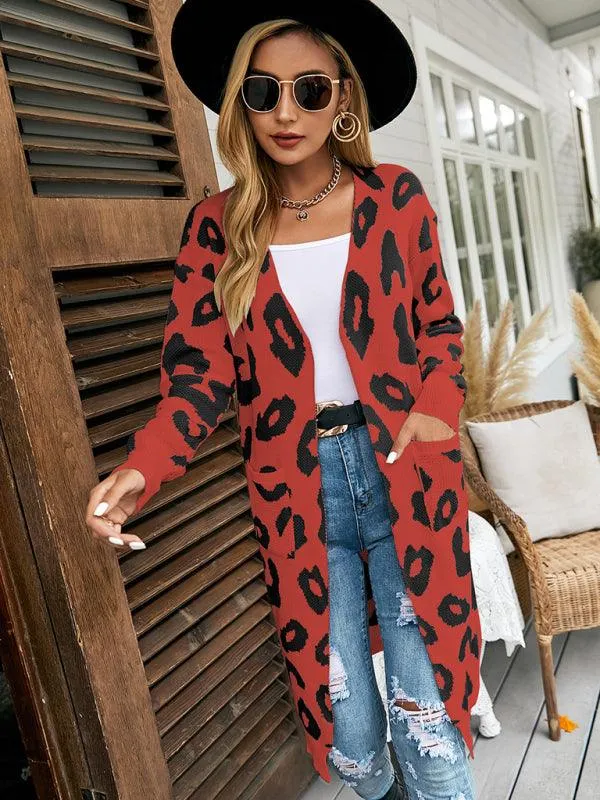 Leopard Print Knitted Women Cardigan Sweater