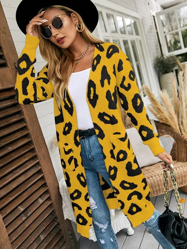 Leopard Print Knitted Women Cardigan Sweater