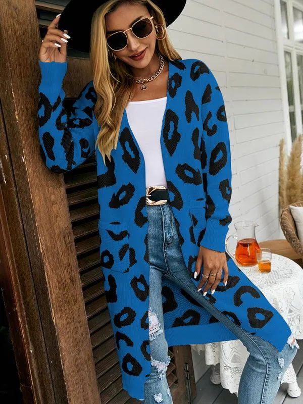 Leopard Print Knitted Women Cardigan Sweater