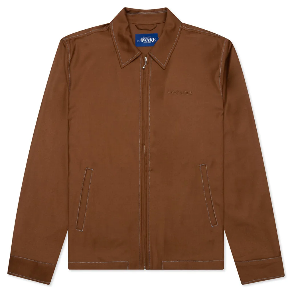 Lightweight Wool Harrington Jacket - Brown