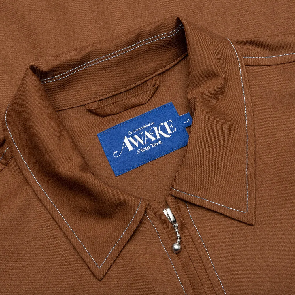 Lightweight Wool Harrington Jacket - Brown