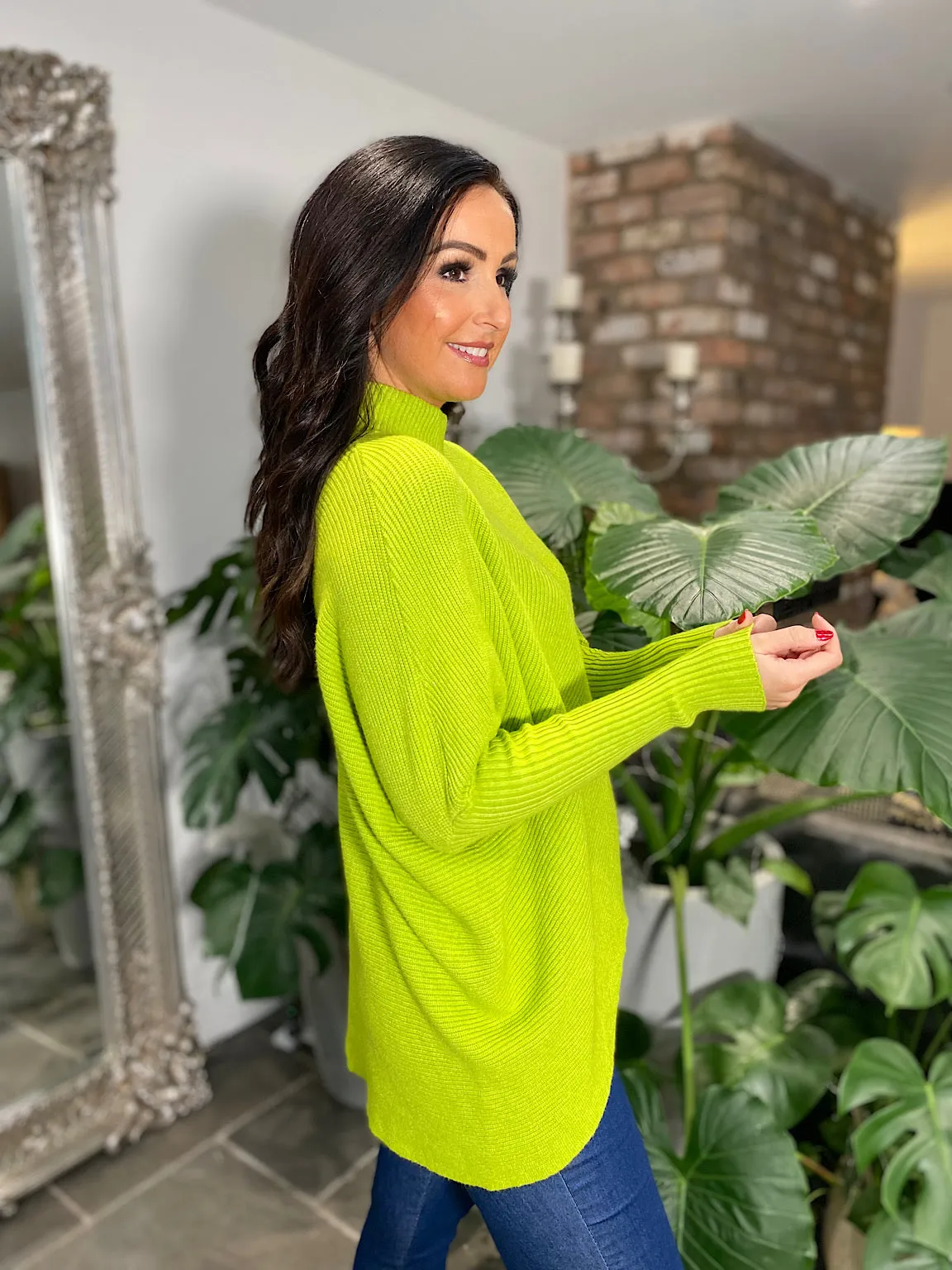 Lime Ribbed Roll Neck Jumper Joelle