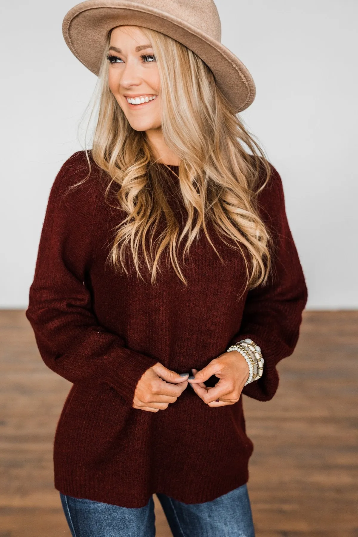 Live A Little Knit Sweater- Burgundy