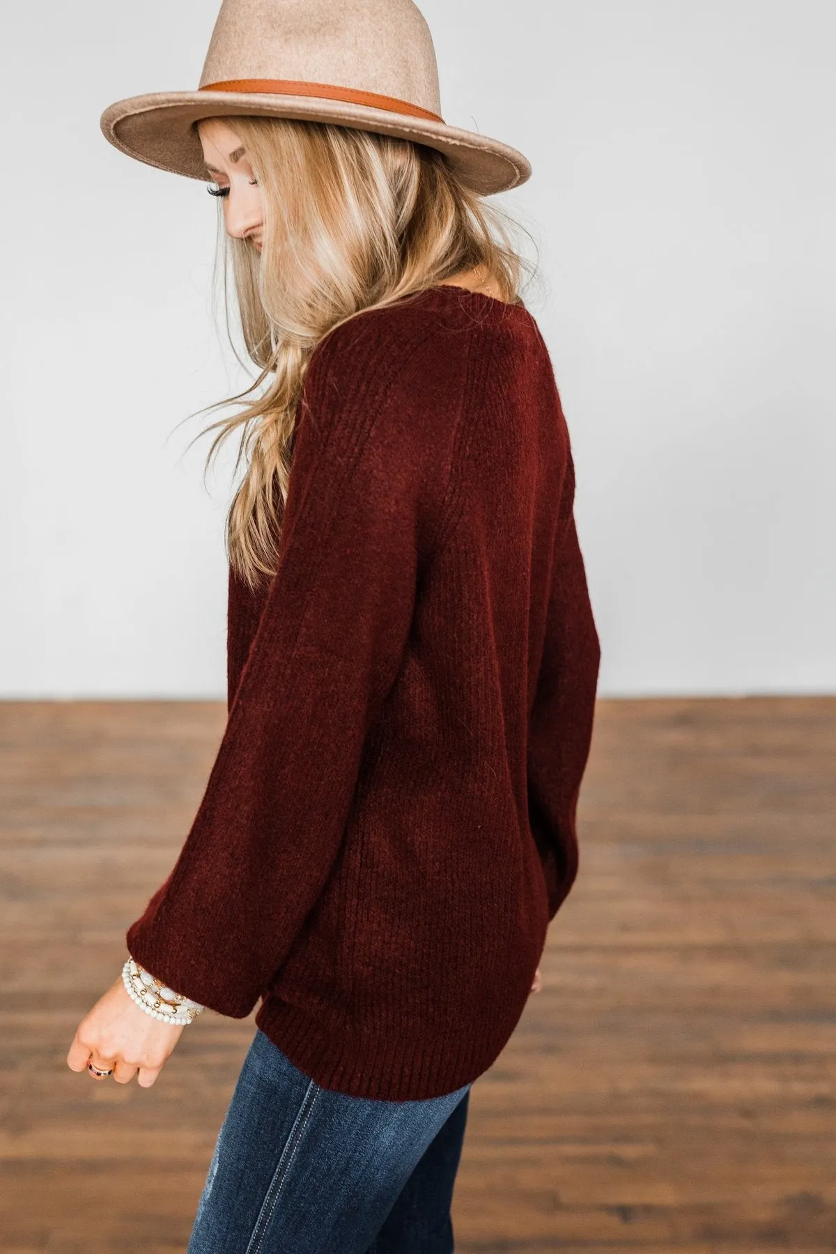 Live A Little Knit Sweater- Burgundy