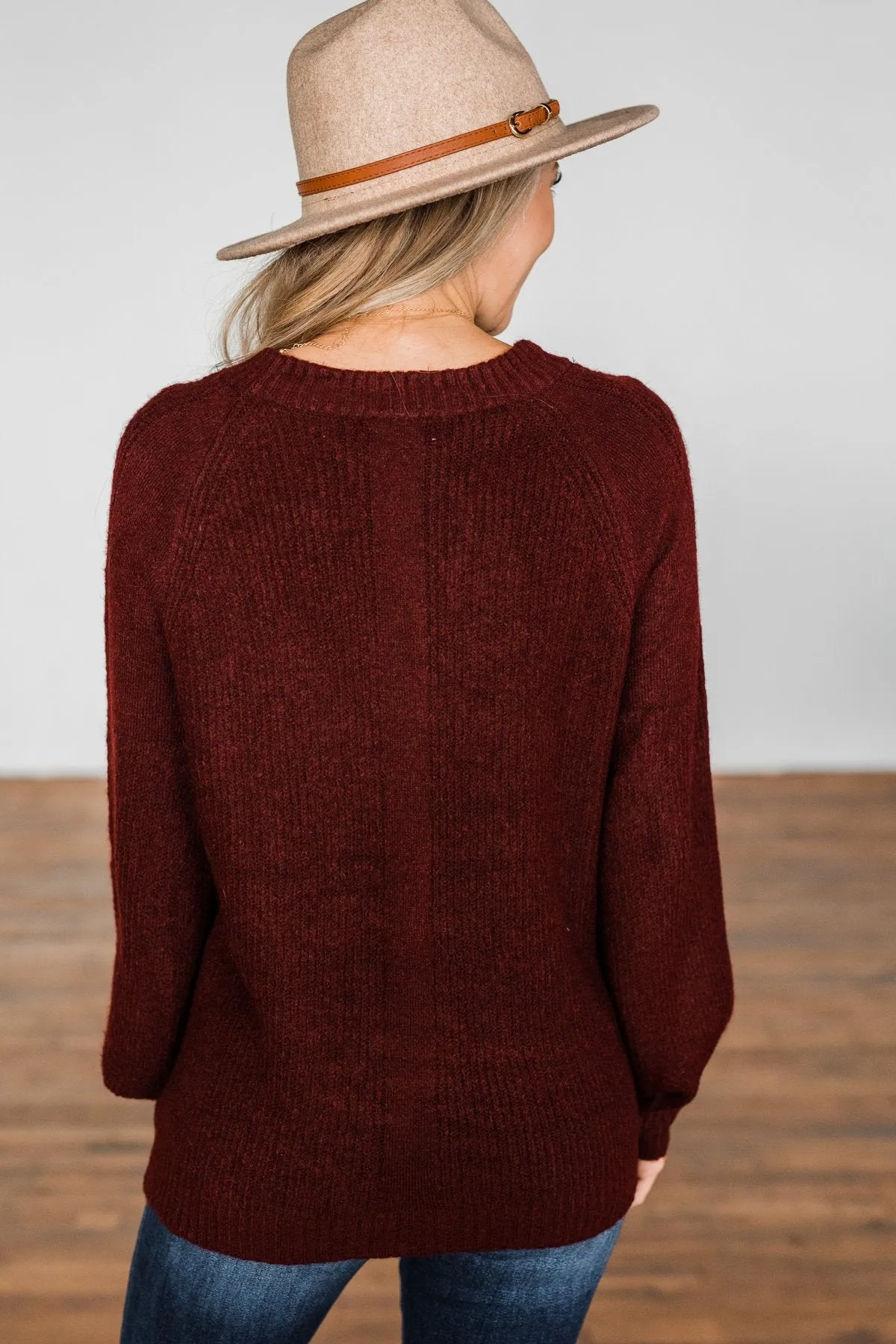 Live A Little Knit Sweater- Burgundy