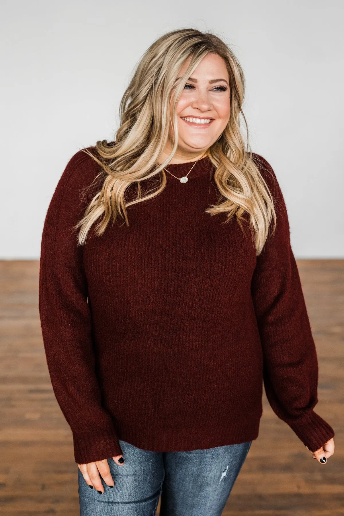 Live A Little Knit Sweater- Burgundy