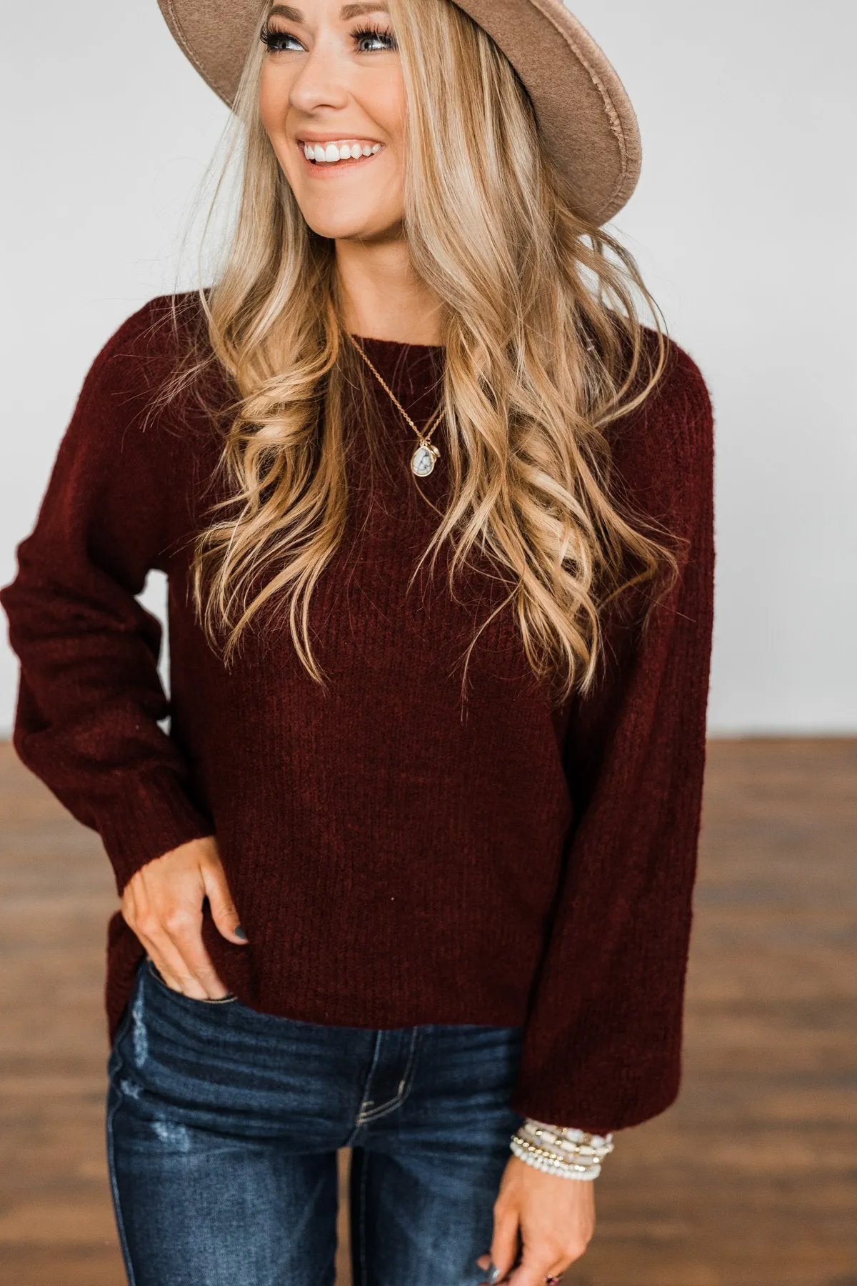 Live A Little Knit Sweater- Burgundy