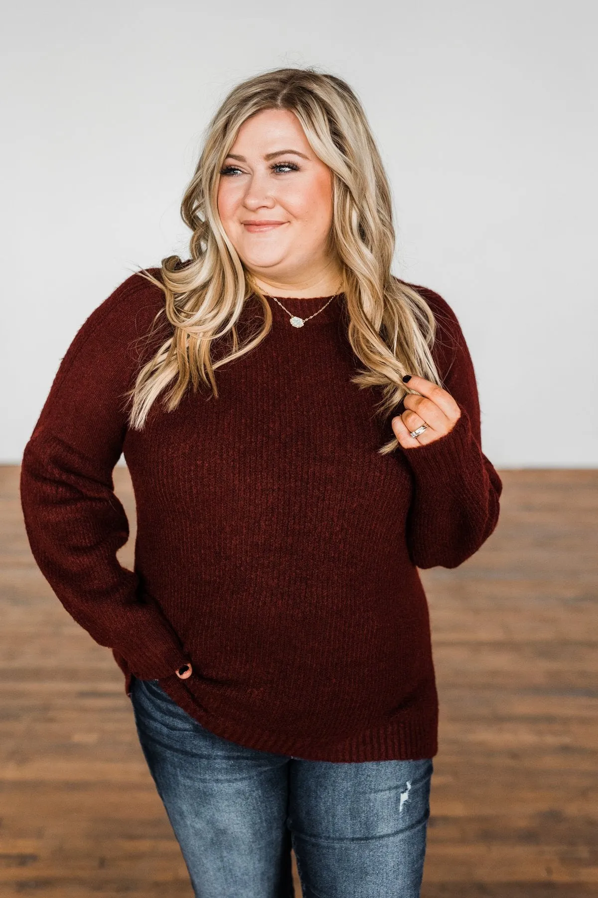 Live A Little Knit Sweater- Burgundy