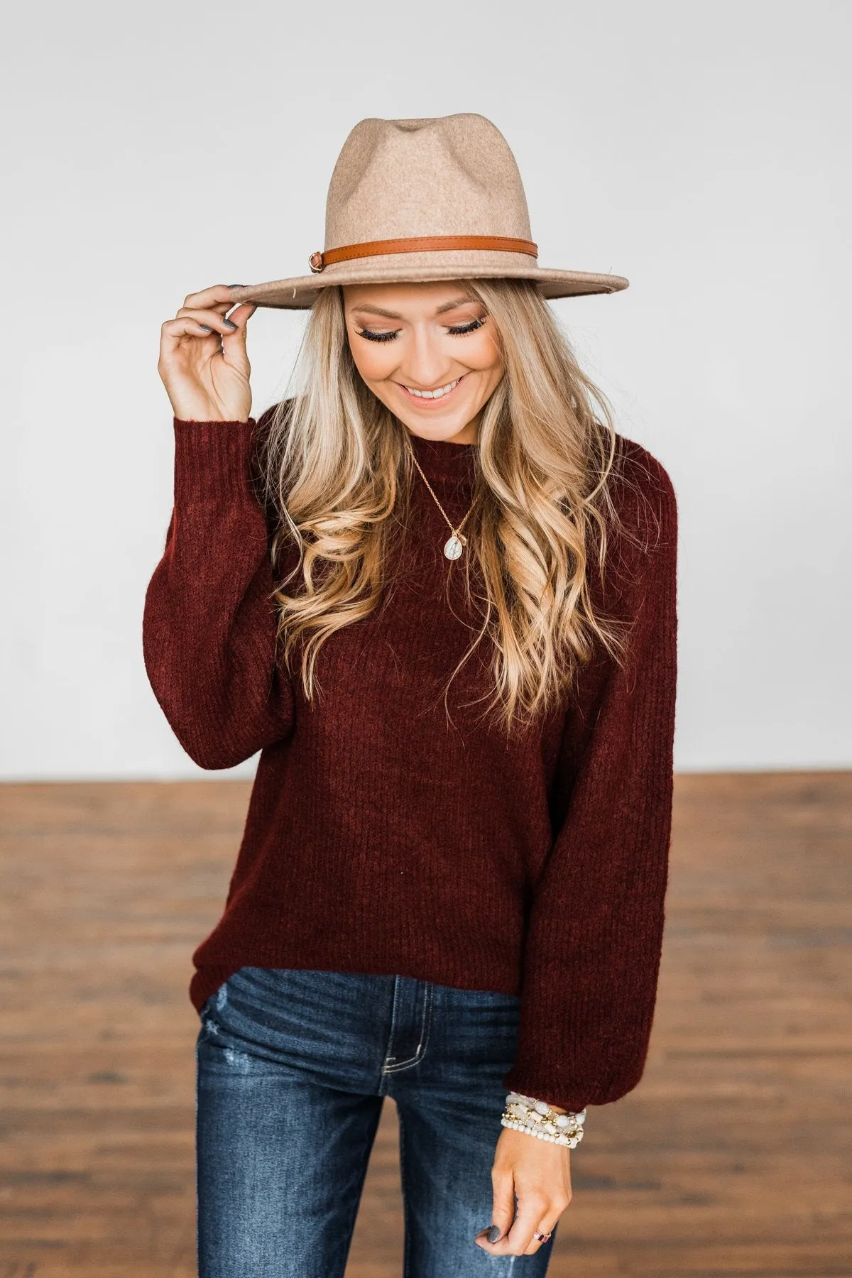 Live A Little Knit Sweater- Burgundy