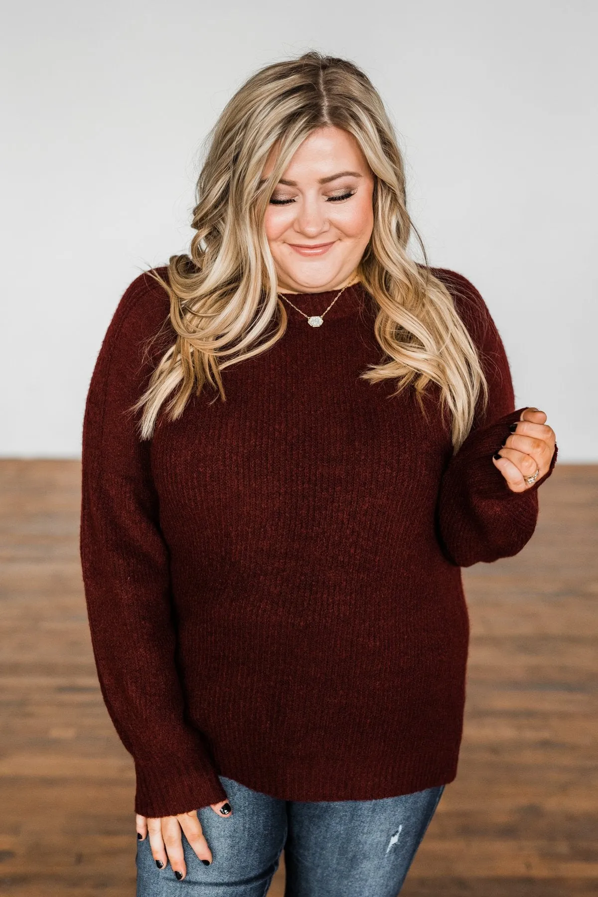 Live A Little Knit Sweater- Burgundy