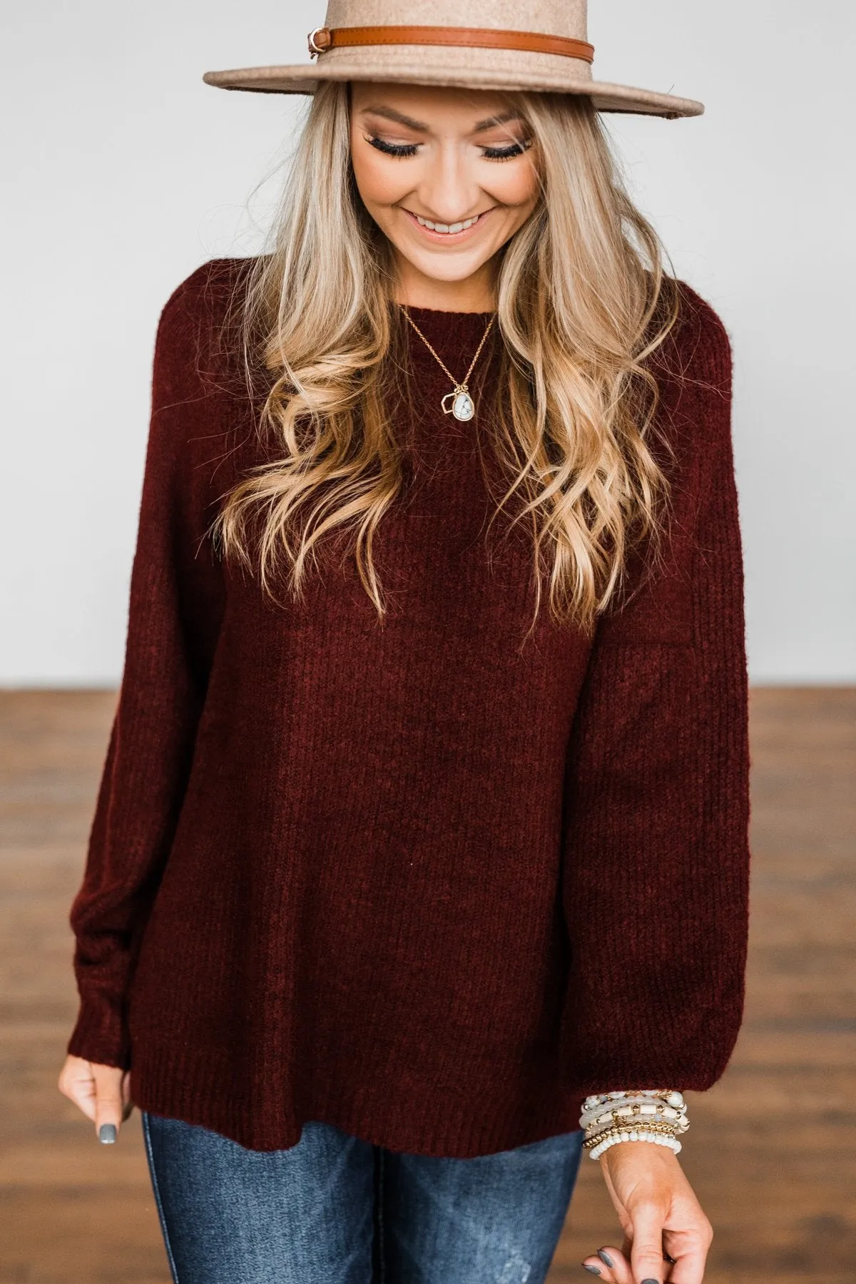 Live A Little Knit Sweater- Burgundy