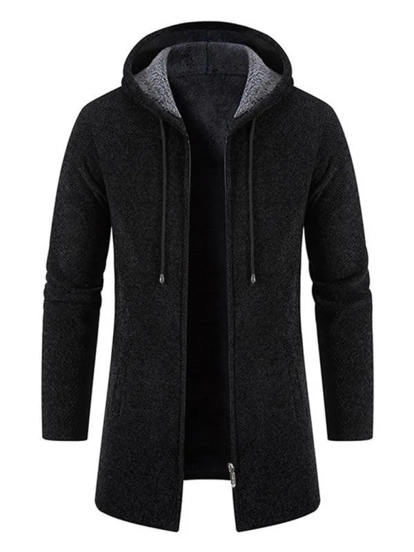 Long Hooded Zipper Men Cardigan Sweater