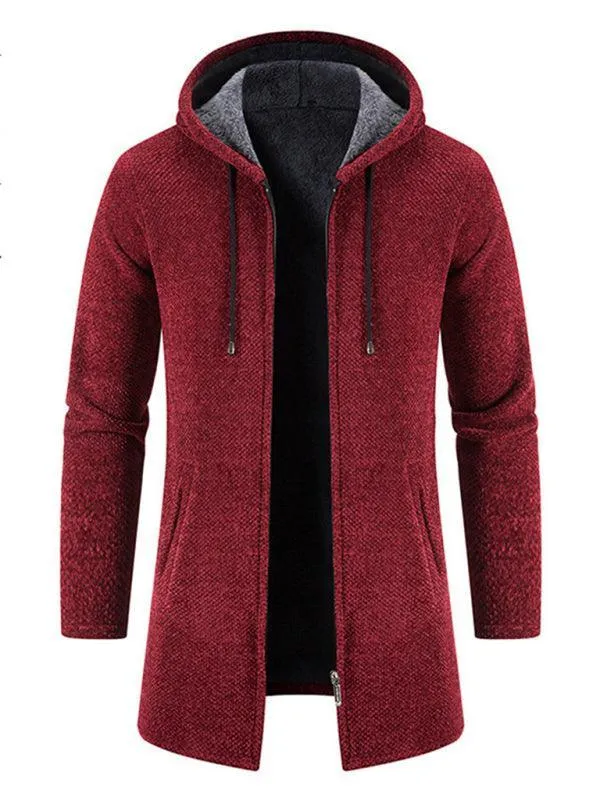 Long Hooded Zipper Men Cardigan Sweater