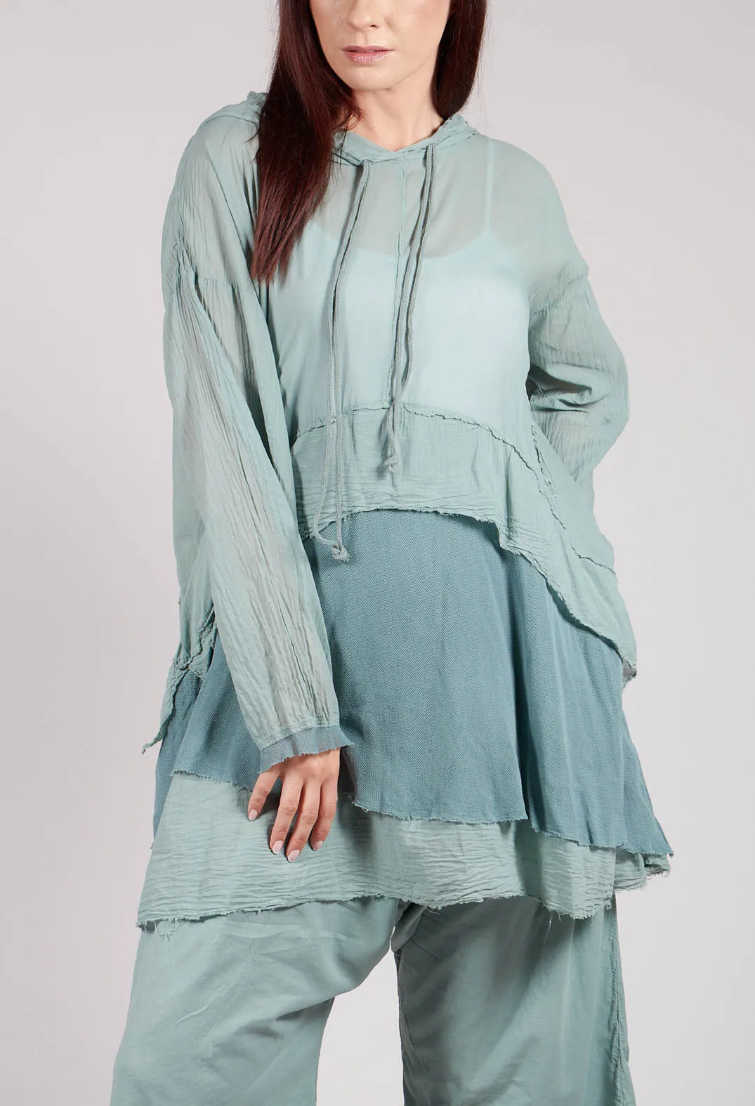 Longsleeved Hoodie Tunic in  Pale Turquoise