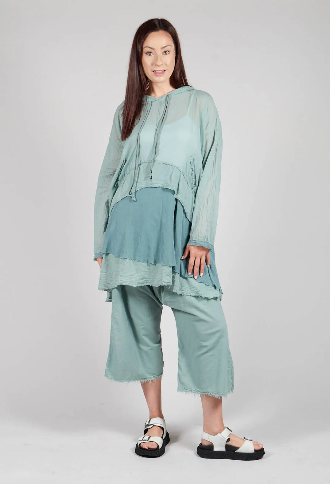 Longsleeved Hoodie Tunic in  Pale Turquoise