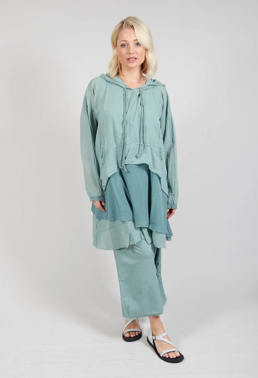 Longsleeved Hoodie Tunic in  Pale Turquoise