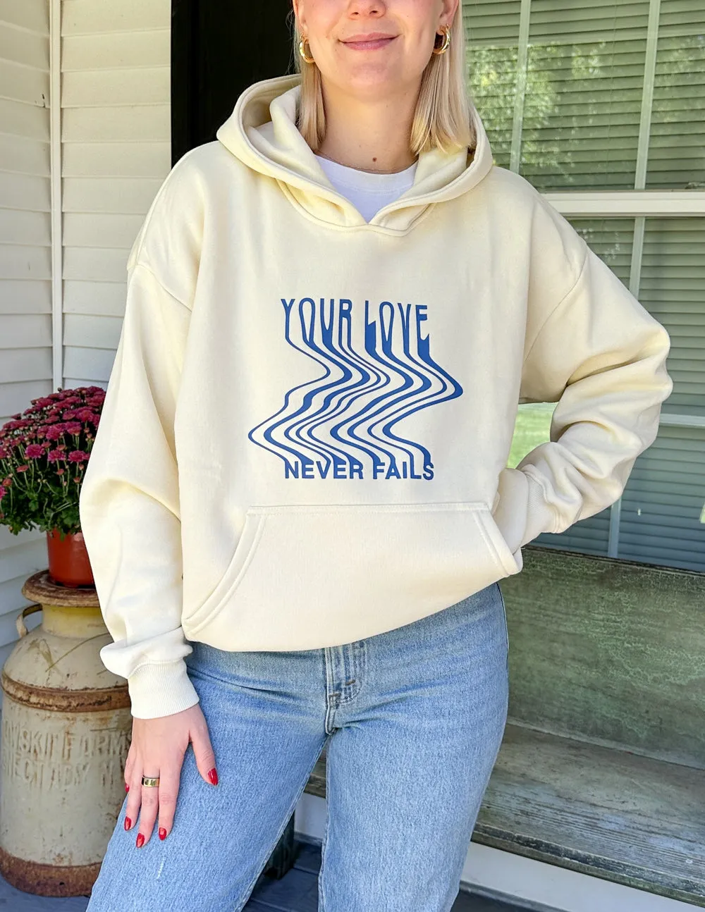 Love Never Fails Cream Unisex Hoodie