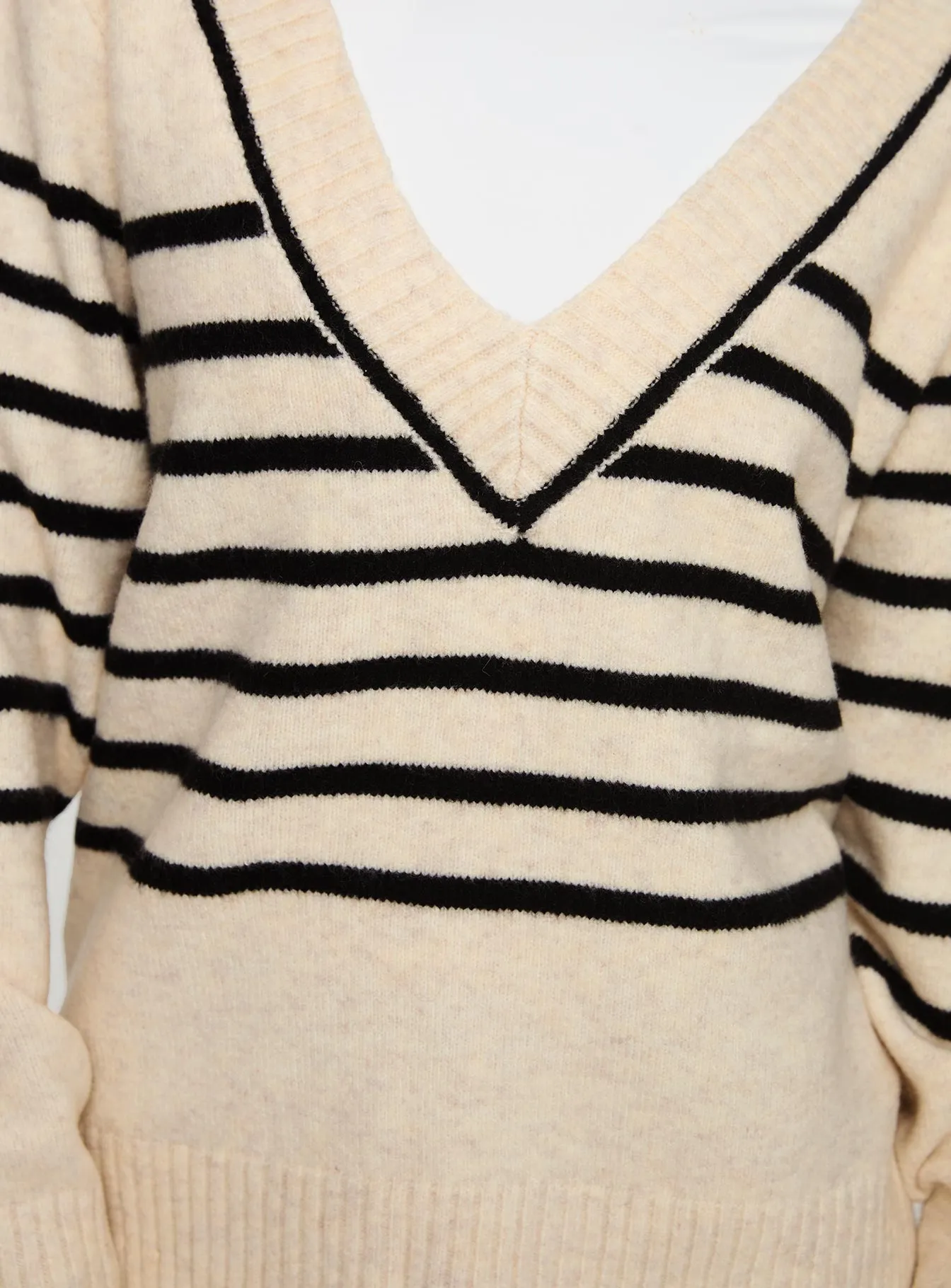 Lunarosa V Neck Sweater Cream/ Black Stripe