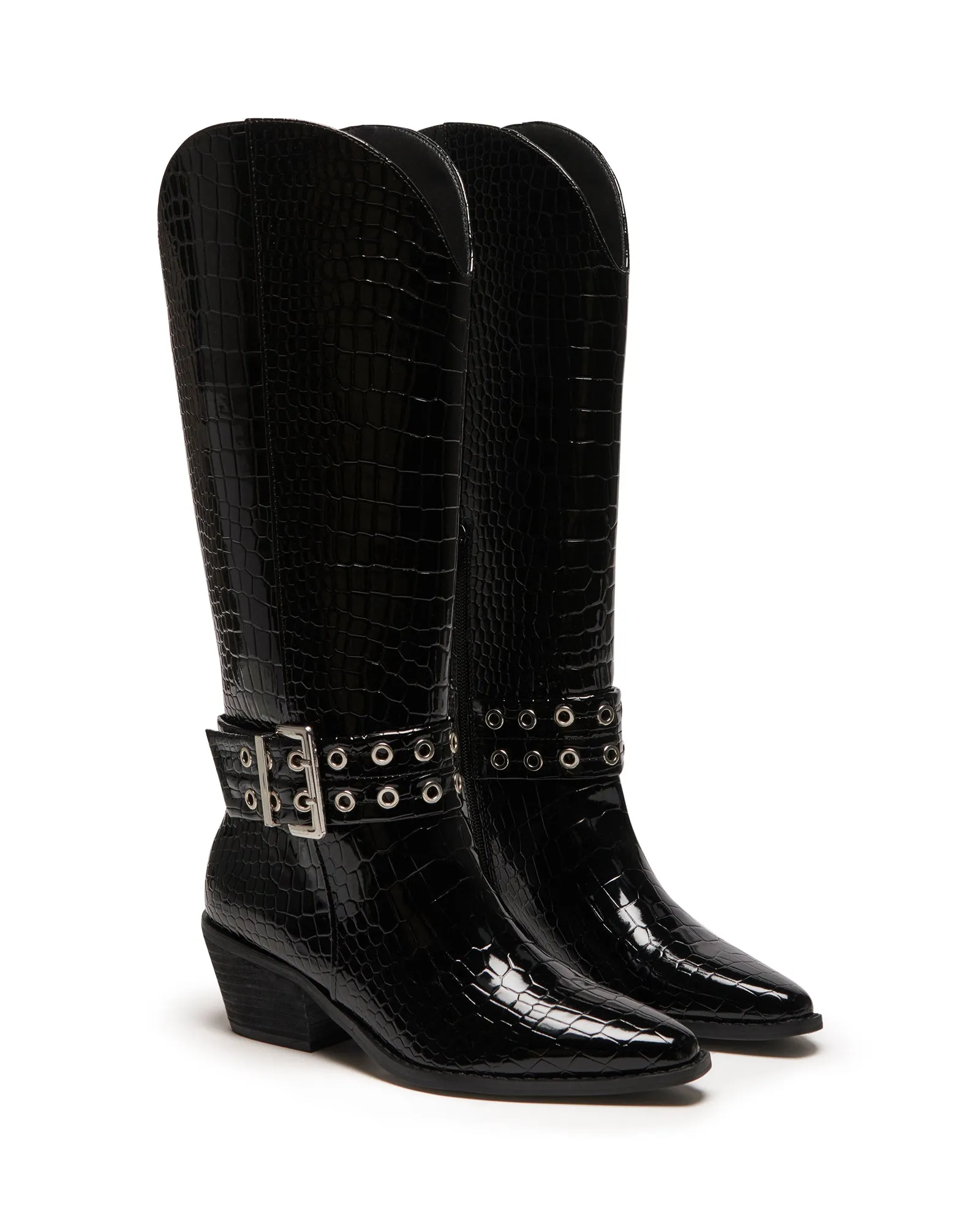 Maiden Tall Boot Black Patent Croc