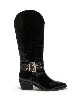 Maiden Tall Boot Black Patent Croc