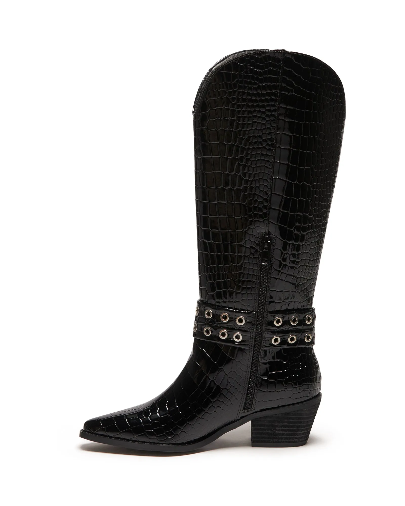 Maiden Tall Boot Black Patent Croc