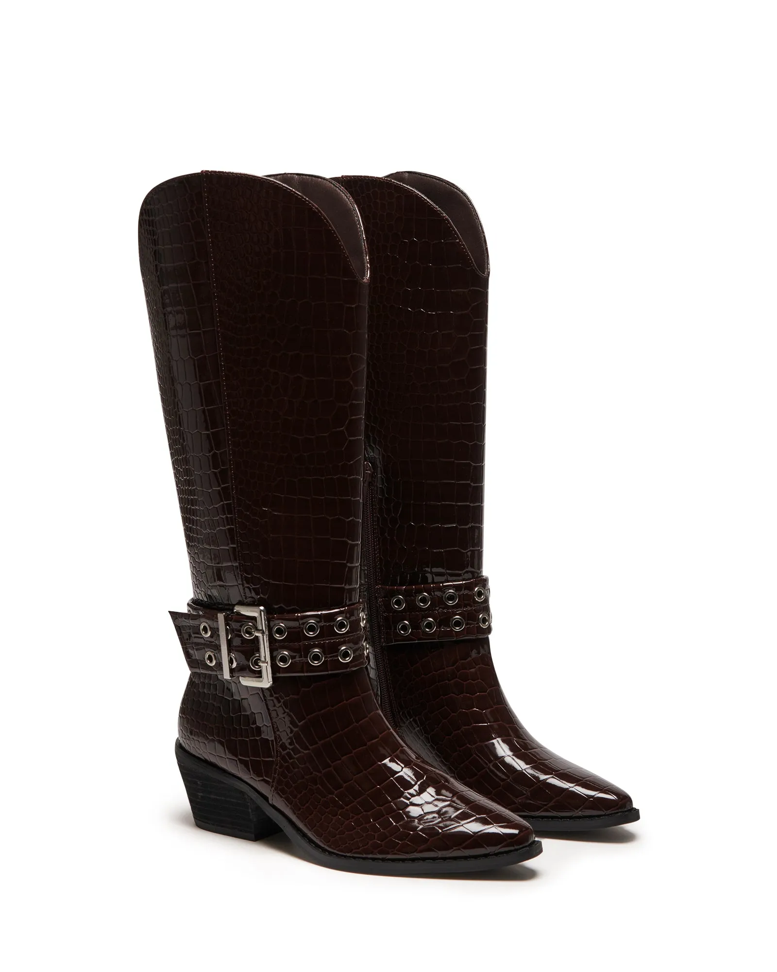 Maiden Tall Boot Chocolate Patent Croc