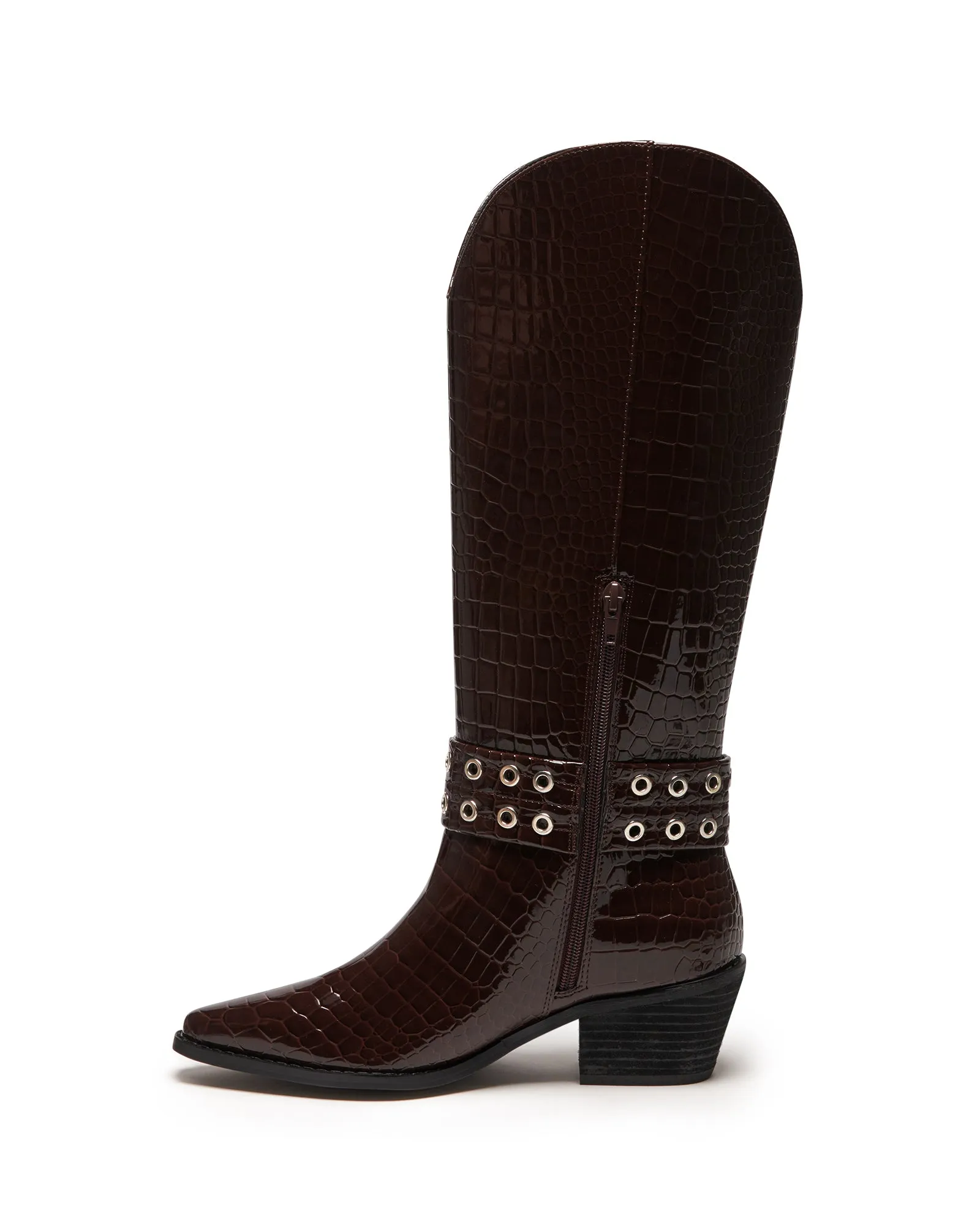 Maiden Tall Boot Chocolate Patent Croc